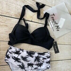 Tempt Me Palm Tree rouched, ruffle top High Waisted Bikini